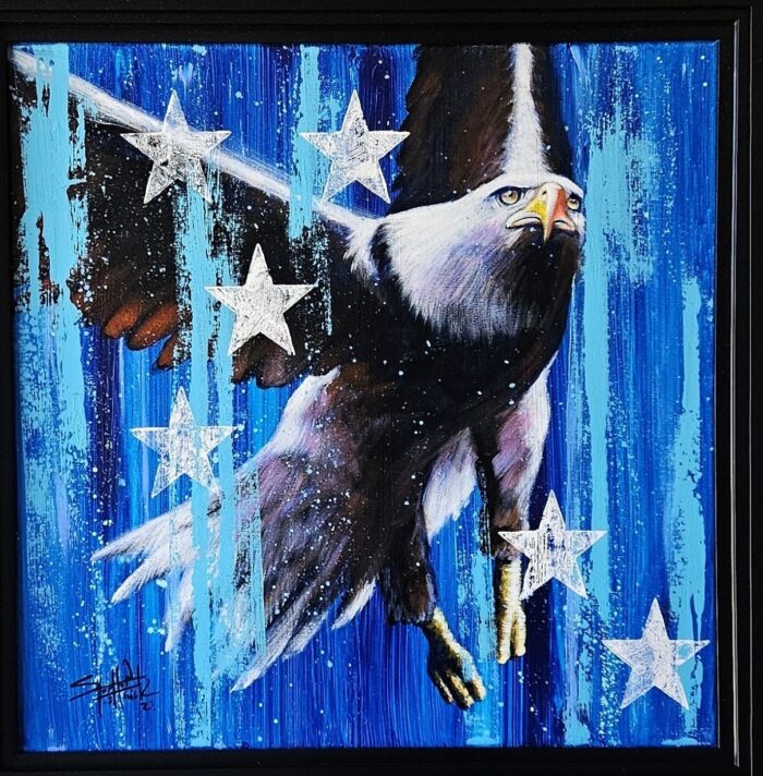 Original on canvas "Flying (Eagle with Stars)" by Fishwick - Image 2